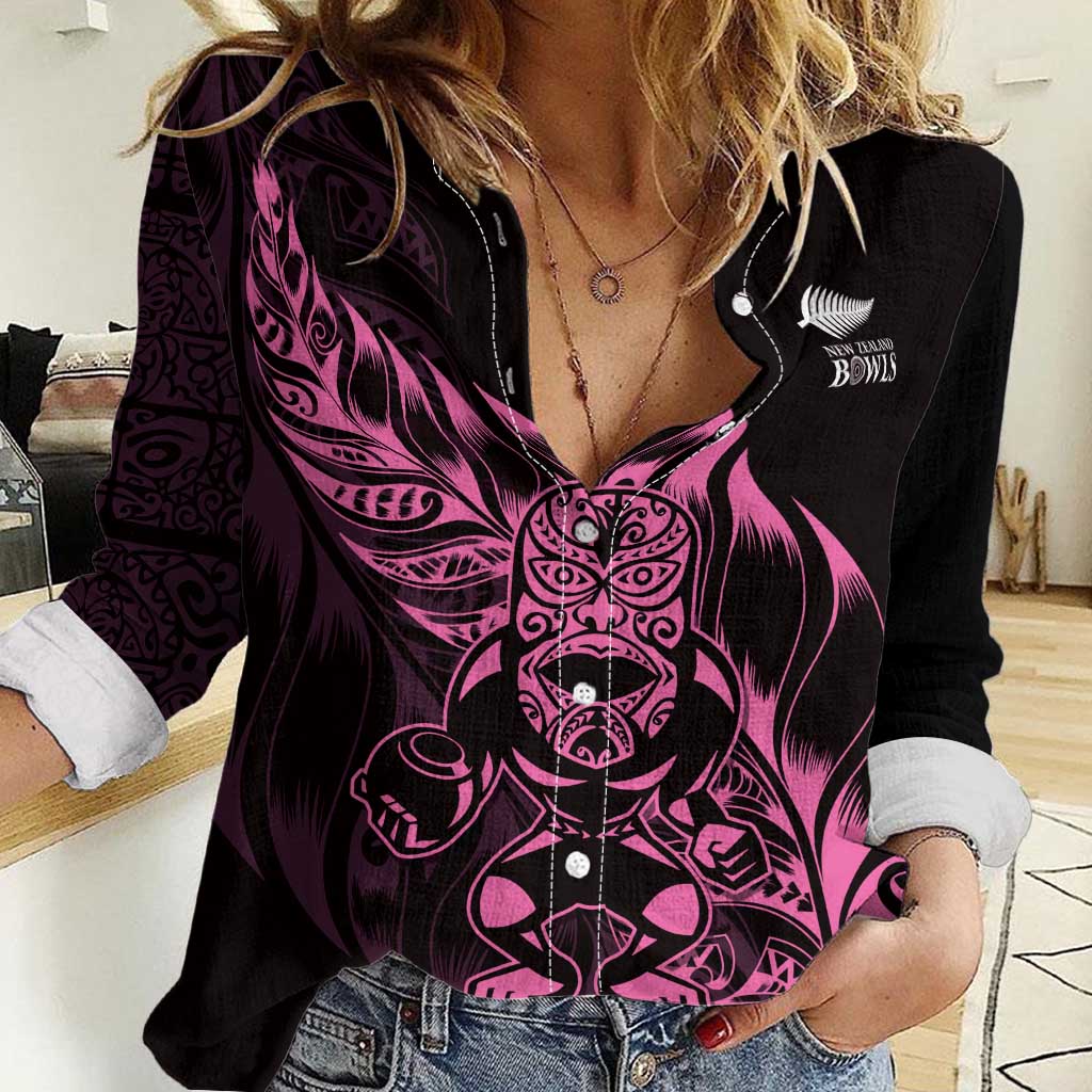 New Zealand Lawn Bowls Custom Women Casual Shirt Pink Maori Warrior Tribal Silver Fern - Aussie Hoodie