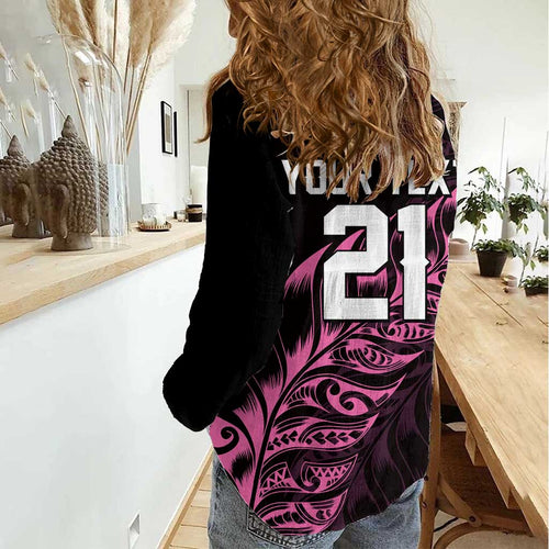 New Zealand Lawn Bowls Custom Women Casual Shirt Pink Maori Warrior Tribal Silver Fern - Aussie Hoodie