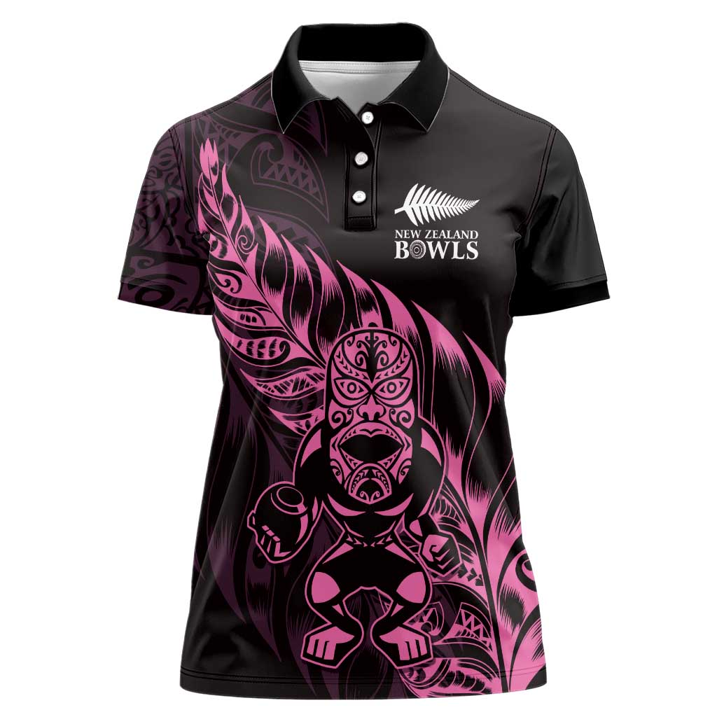 New Zealand Lawn Bowls Custom Women Polo Shirt Pink Maori Warrior Tribal Silver Fern - Aussie Hoodie