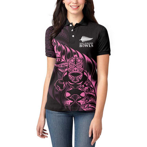 New Zealand Lawn Bowls Custom Women Polo Shirt Pink Maori Warrior Tribal Silver Fern - Aussie Hoodie