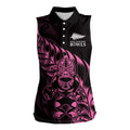 New Zealand Lawn Bowls Custom Women Sleeveless Polo Shirt Pink Maori Warrior Tribal Silver Fern - Aussie Hoodie