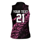 New Zealand Lawn Bowls Custom Women Sleeveless Polo Shirt Pink Maori Warrior Tribal Silver Fern - Aussie Hoodie