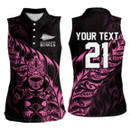 New Zealand Lawn Bowls Custom Women Sleeveless Polo Shirt Pink Maori Warrior Tribal Silver Fern - Aussie Hoodie
