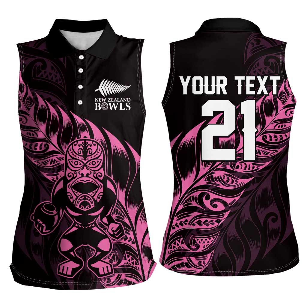 New Zealand Lawn Bowls Custom Women Sleeveless Polo Shirt Pink Maori Warrior Tribal Silver Fern - Aussie Hoodie