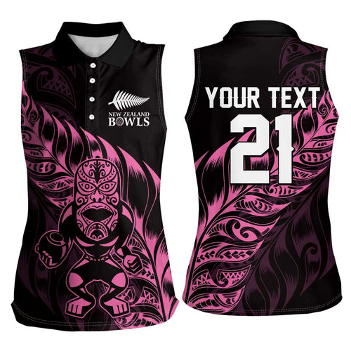 New Zealand Lawn Bowls Custom Women Sleeveless Polo Shirt Pink Maori Warrior Tribal Silver Fern - Aussie Hoodie
