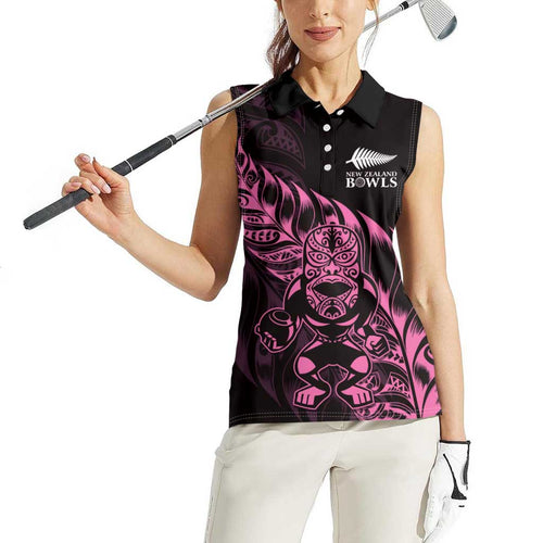 New Zealand Lawn Bowls Custom Women Sleeveless Polo Shirt Pink Maori Warrior Tribal Silver Fern - Aussie Hoodie