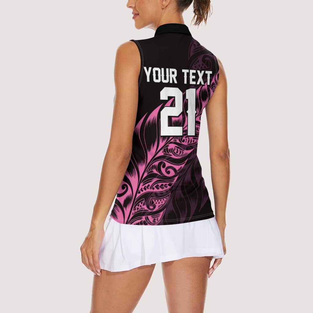 New Zealand Lawn Bowls Custom Women Sleeveless Polo Shirt Pink Maori Warrior Tribal Silver Fern - Aussie Hoodie