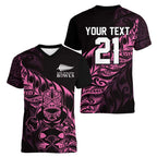 New Zealand Lawn Bowls Custom Women V-Neck T-Shirt Pink Maori Warrior Tribal Silver Fern - Aussie Hoodie