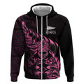 New Zealand Lawn Bowls Custom Zip Hoodie Pink Maori Warrior Tribal Silver Fern - Aussie Hoodie