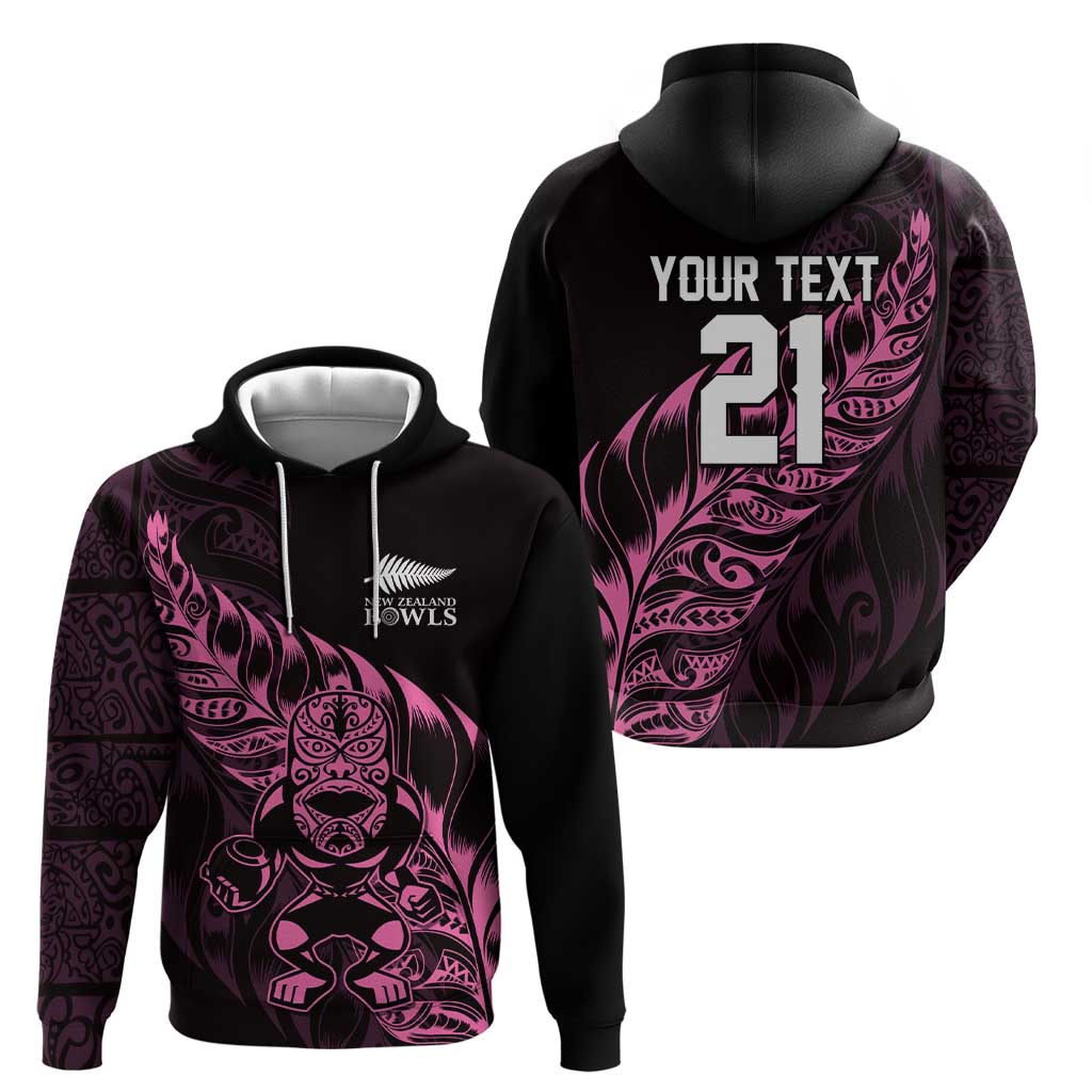New Zealand Lawn Bowls Custom Zip Hoodie Pink Maori Warrior Tribal Silver Fern - Aussie Hoodie
