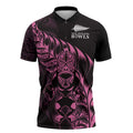 New Zealand Lawn Bowls Custom Zipper Polo Shirt Pink Maori Warrior Tribal Silver Fern - Aussie Hoodie