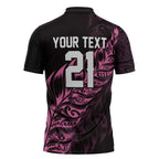 New Zealand Lawn Bowls Custom Zipper Polo Shirt Pink Maori Warrior Tribal Silver Fern - Aussie Hoodie