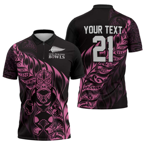 New Zealand Lawn Bowls Custom Zipper Polo Shirt Pink Maori Warrior Tribal Silver Fern - Aussie Hoodie