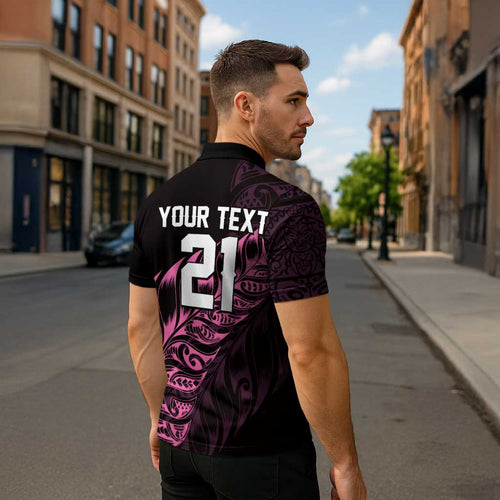 New Zealand Lawn Bowls Custom Zipper Polo Shirt Pink Maori Warrior Tribal Silver Fern - Aussie Hoodie