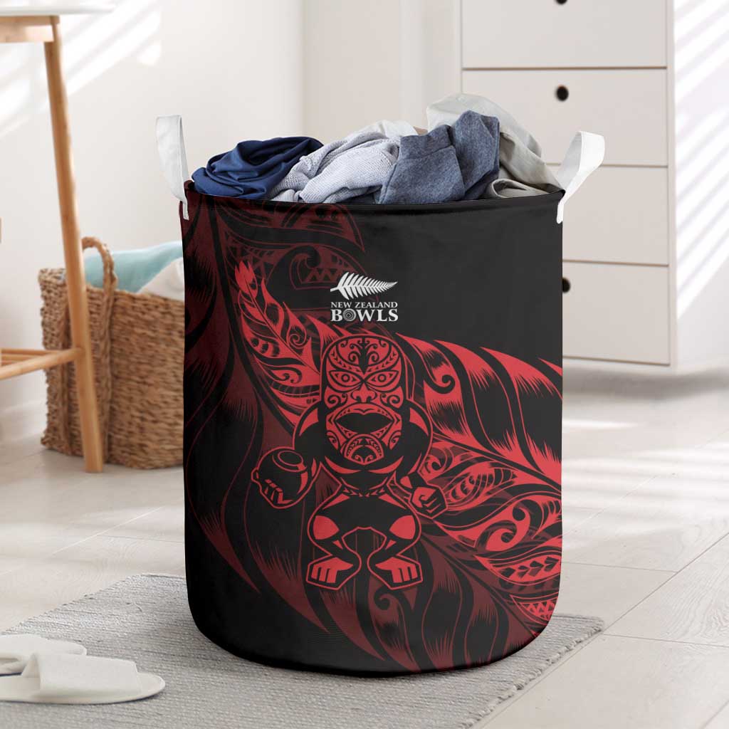 New Zealand Lawn Bowls Laundry Basket Red Maori Warrior Tribal Silver Fern - Aussie Hoodie