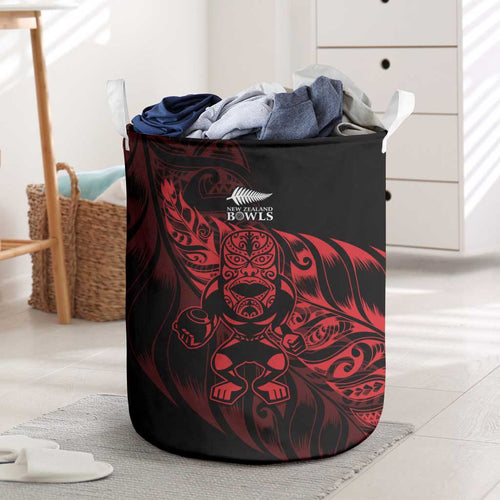 New Zealand Lawn Bowls Laundry Basket Red Maori Warrior Tribal Silver Fern - Aussie Hoodie