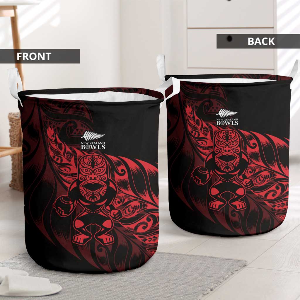 New Zealand Lawn Bowls Laundry Basket Red Maori Warrior Tribal Silver Fern - Aussie Hoodie