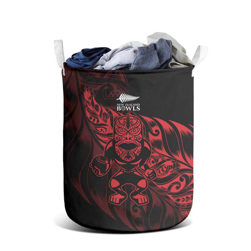 New Zealand Lawn Bowls Laundry Basket Red Maori Warrior Tribal Silver Fern - Aussie Hoodie