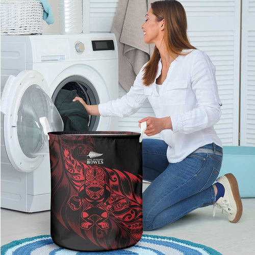 New Zealand Lawn Bowls Laundry Basket Red Maori Warrior Tribal Silver Fern - Aussie Hoodie