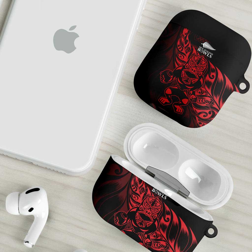 New Zealand Lawn Bowls AirPods Case Red Maori Warrior Tribal Silver Fern - Aussie Hoodie
