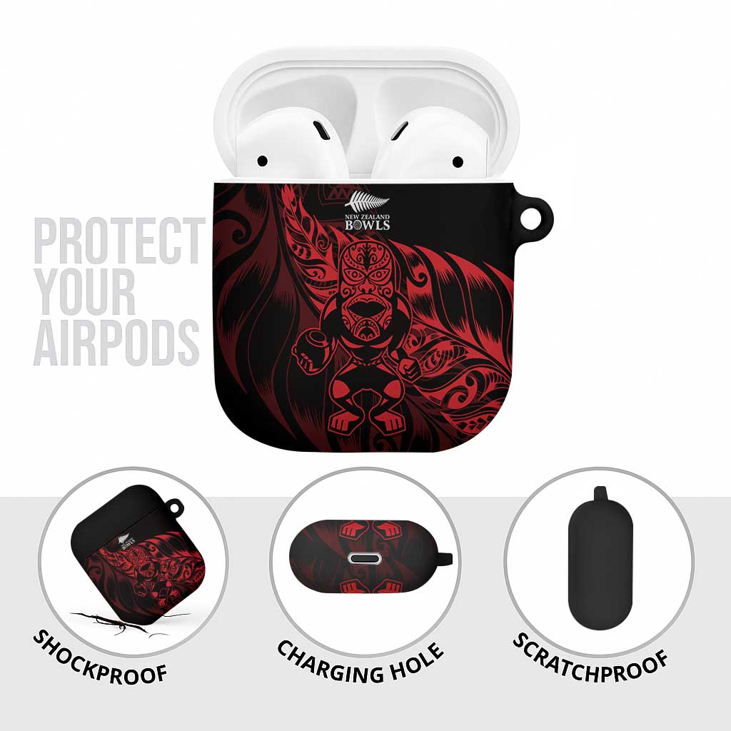New Zealand Lawn Bowls AirPods Case Red Maori Warrior Tribal Silver Fern - Aussie Hoodie