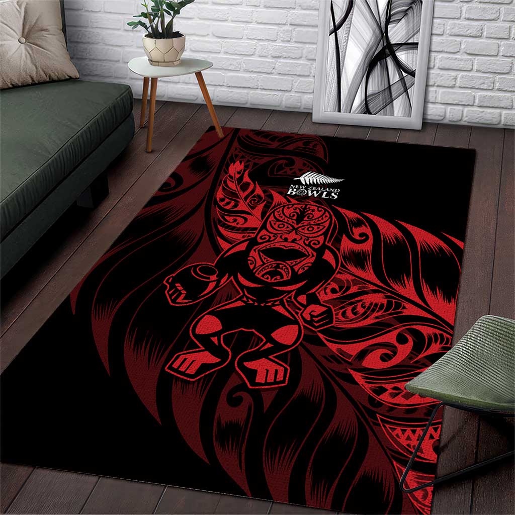 New Zealand Lawn Bowls Area Rug Red Maori Warrior Tribal Silver Fern - Aussie Hoodie