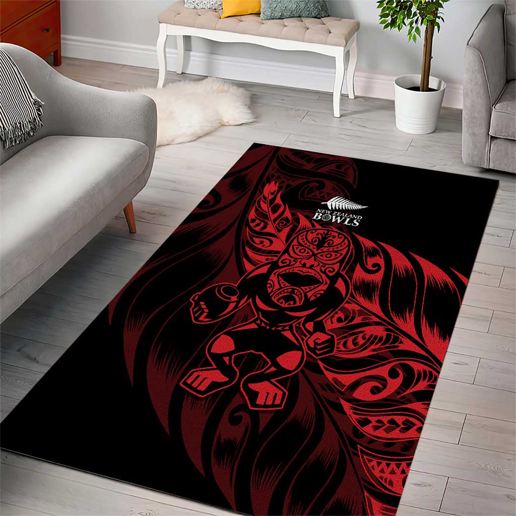 New Zealand Lawn Bowls Area Rug Red Maori Warrior Tribal Silver Fern - Aussie Hoodie