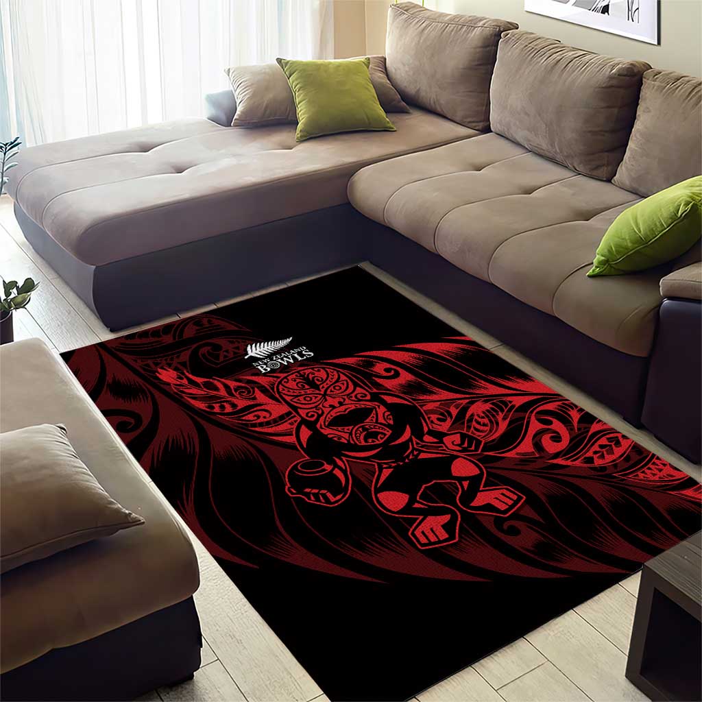 New Zealand Lawn Bowls Area Rug Red Maori Warrior Tribal Silver Fern - Aussie Hoodie