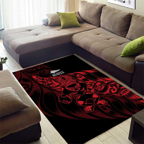New Zealand Lawn Bowls Area Rug Red Maori Warrior Tribal Silver Fern - Aussie Hoodie