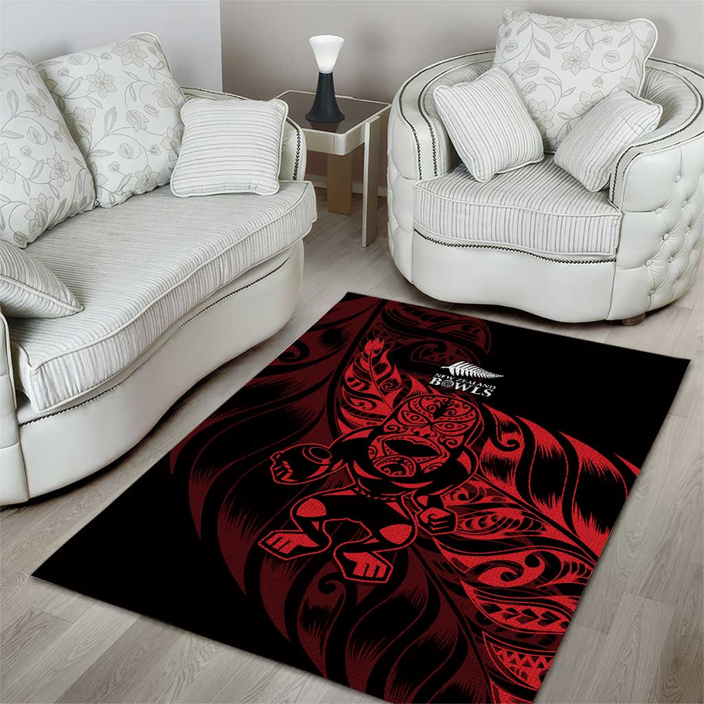 New Zealand Lawn Bowls Area Rug Red Maori Warrior Tribal Silver Fern - Aussie Hoodie