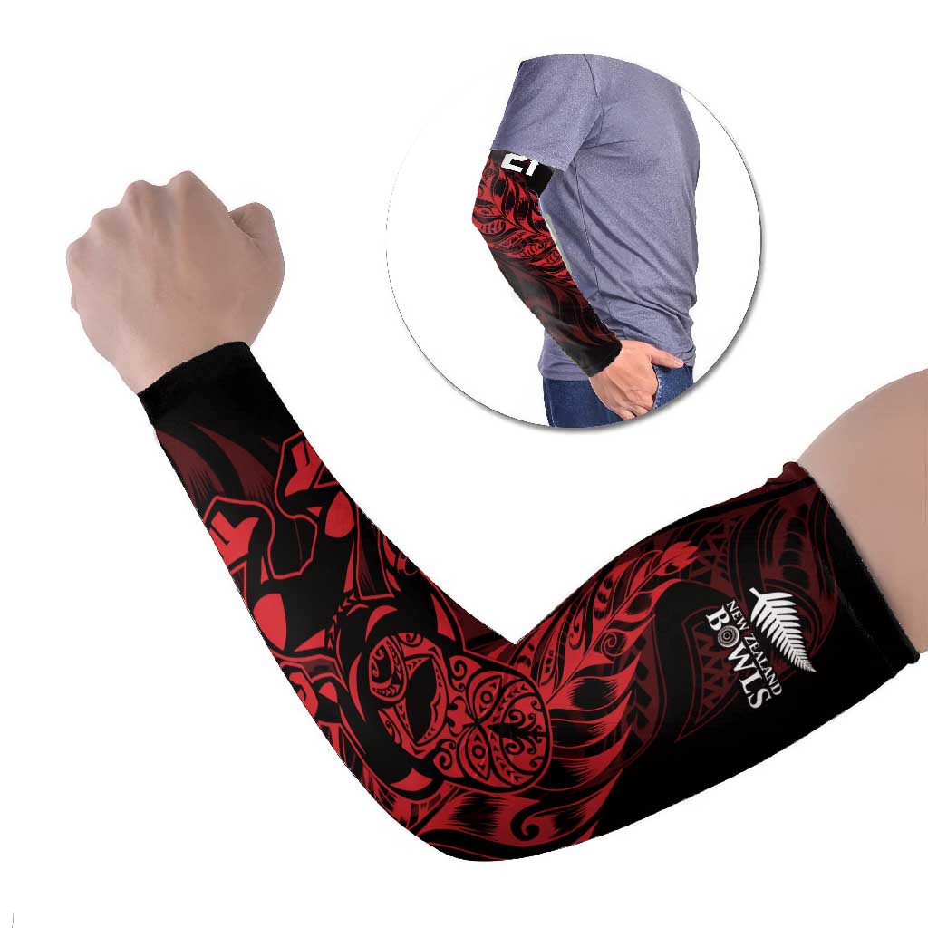 New Zealand Lawn Bowls Custom Arm Sleeves Red Maori Warrior Tribal Silver Fern - Aussie Hoodie