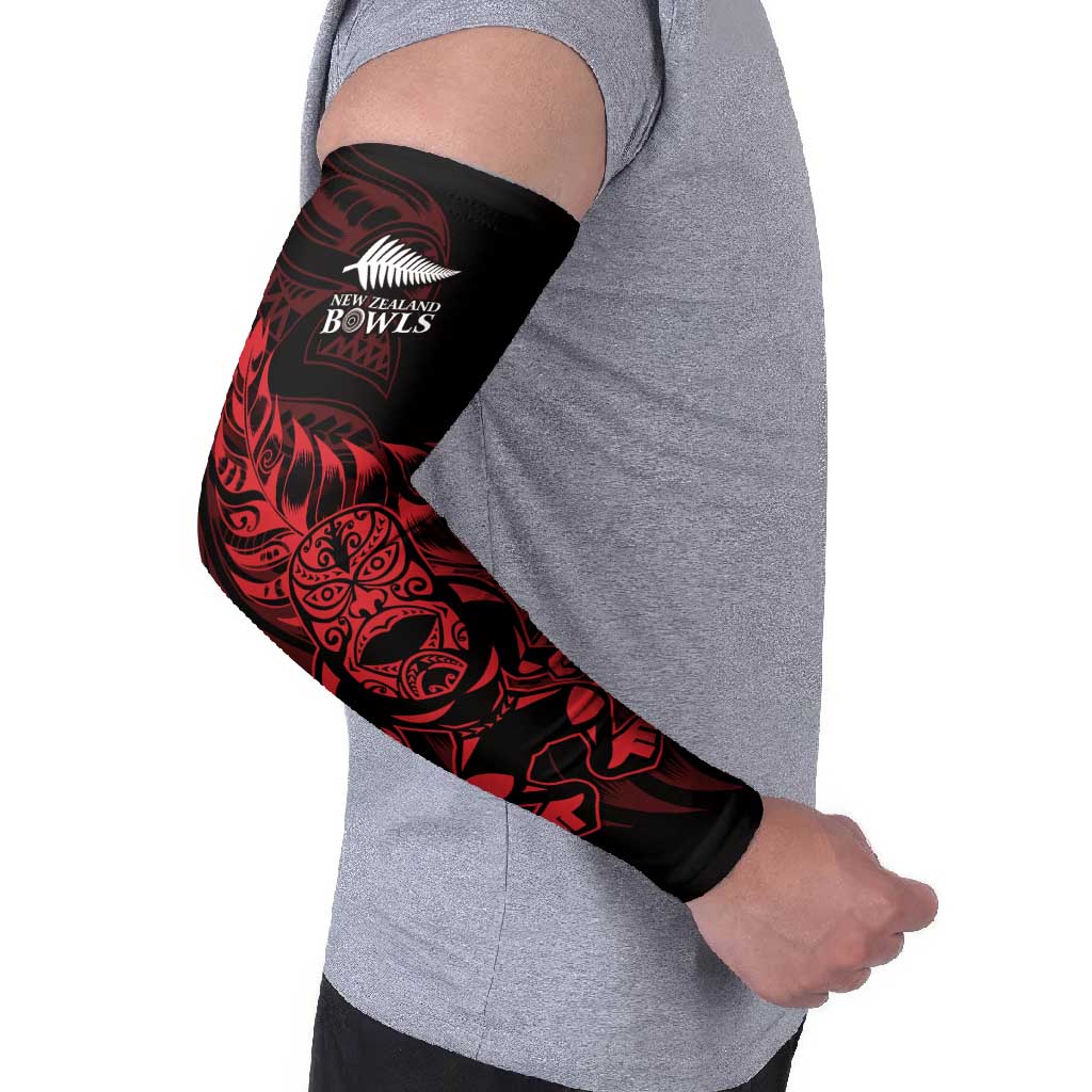 New Zealand Lawn Bowls Custom Arm Sleeves Red Maori Warrior Tribal Silver Fern - Aussie Hoodie