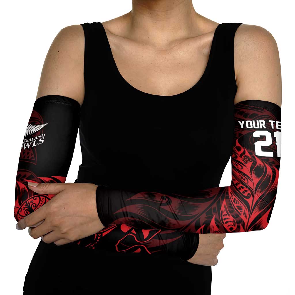 New Zealand Lawn Bowls Custom Arm Sleeves Red Maori Warrior Tribal Silver Fern - Aussie Hoodie