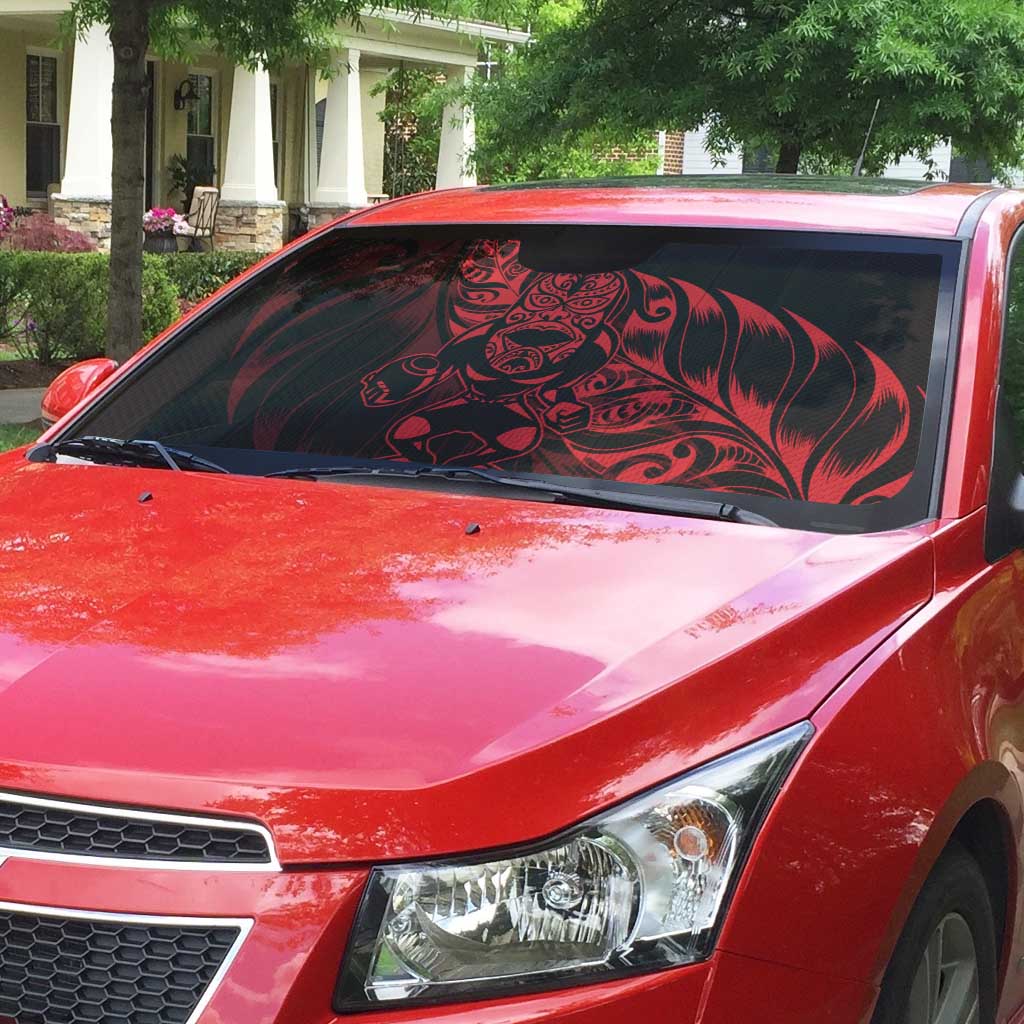 New Zealand Lawn Bowls Auto Sun Shade Red Maori Warrior Tribal Silver Fern - Aussie Hoodie