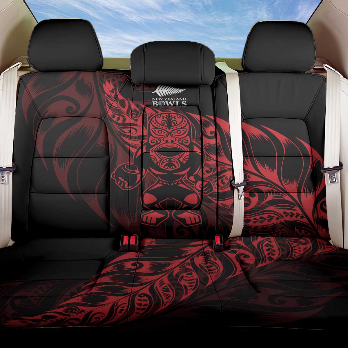 New Zealand Lawn Bowls Back Car Seat Cover Red Maori Warrior Tribal Silver Fern - Aussie Hoodie