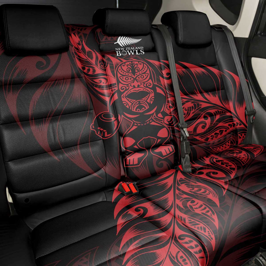 New Zealand Lawn Bowls Back Car Seat Cover Red Maori Warrior Tribal Silver Fern - Aussie Hoodie