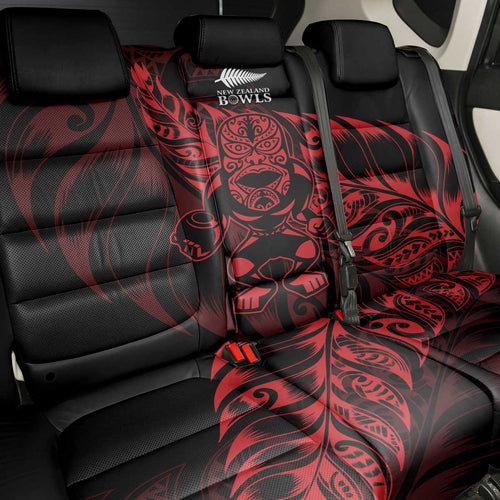 New Zealand Lawn Bowls Back Car Seat Cover Red Maori Warrior Tribal Silver Fern - Aussie Hoodie