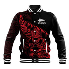 New Zealand Lawn Bowls Custom Baseball Jacket Red Maori Warrior Tribal Silver Fern - Aussie Hoodie