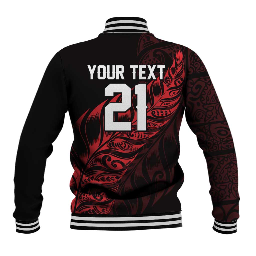 New Zealand Lawn Bowls Custom Baseball Jacket Red Maori Warrior Tribal Silver Fern - Aussie Hoodie
