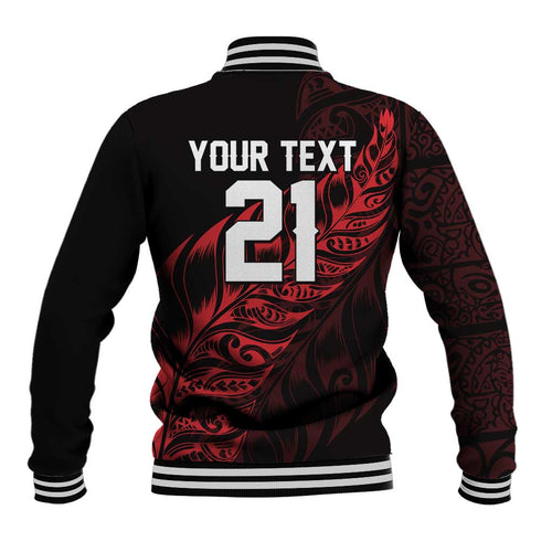 New Zealand Lawn Bowls Custom Baseball Jacket Red Maori Warrior Tribal Silver Fern - Aussie Hoodie