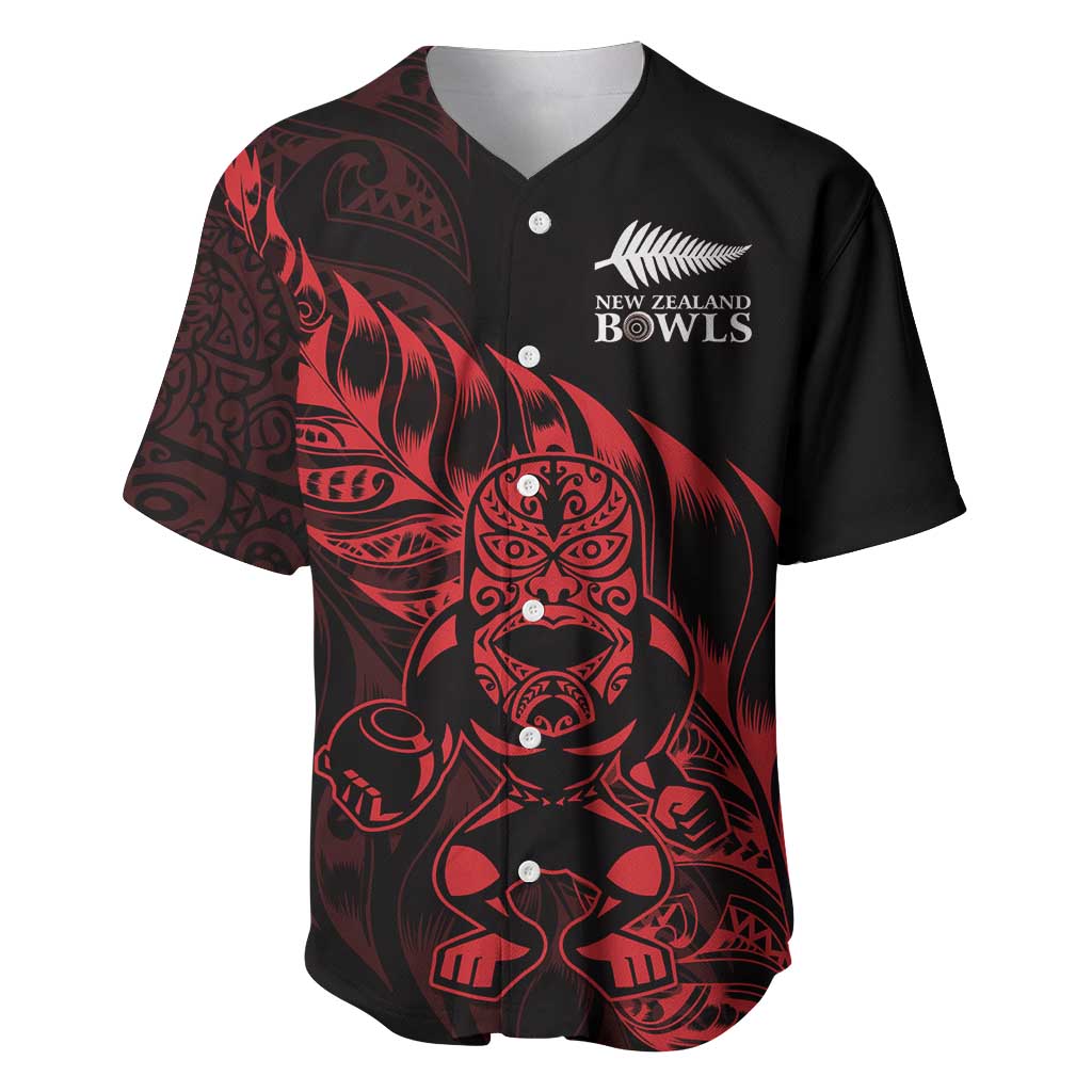 New Zealand Lawn Bowls Custom Baseball Jersey Red Maori Warrior Tribal Silver Fern - Aussie Hoodie