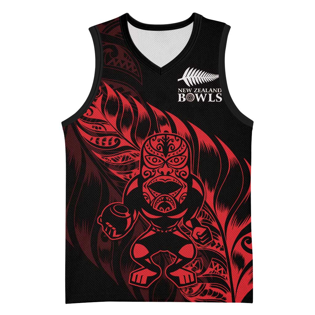 New Zealand Lawn Bowls Custom Basketball Jersey Red Maori Warrior Tribal Silver Fern - Aussie Hoodie