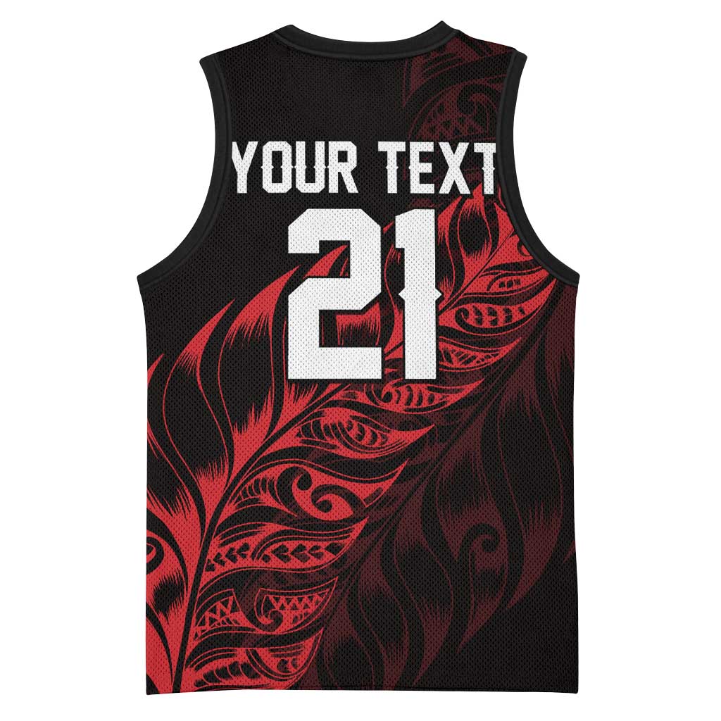 New Zealand Lawn Bowls Custom Basketball Jersey Red Maori Warrior Tribal Silver Fern - Aussie Hoodie