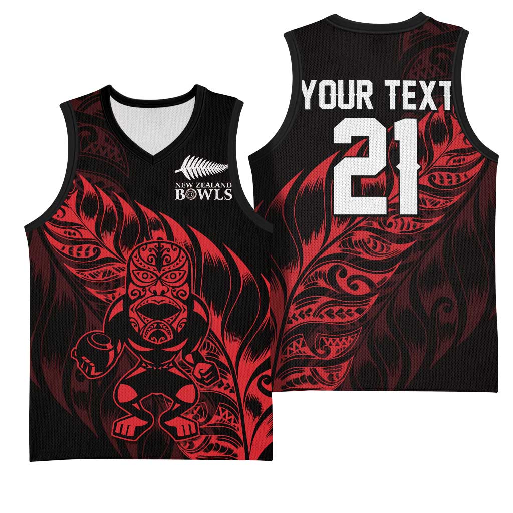New Zealand Lawn Bowls Custom Basketball Jersey Red Maori Warrior Tribal Silver Fern - Aussie Hoodie