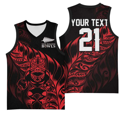New Zealand Lawn Bowls Custom Basketball Jersey Red Maori Warrior Tribal Silver Fern - Aussie Hoodie