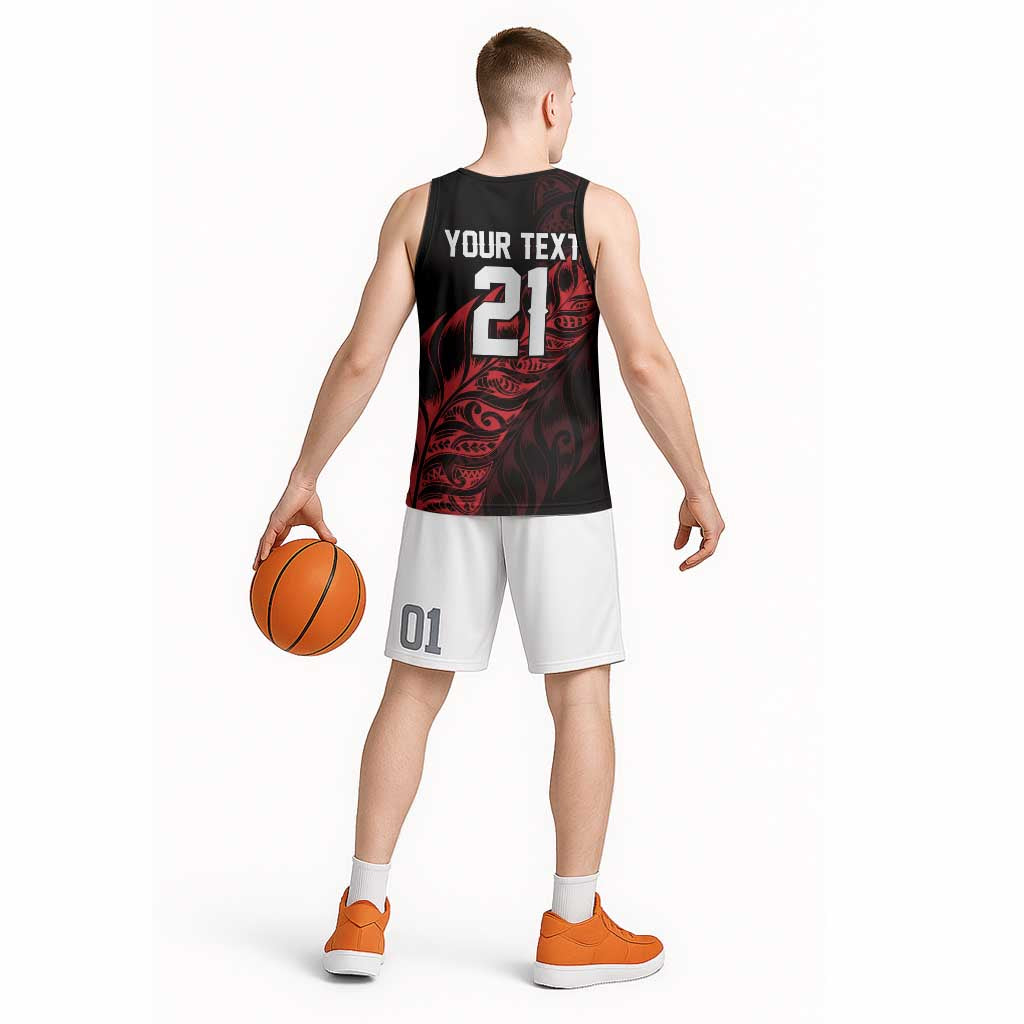 New Zealand Lawn Bowls Custom Basketball Jersey Red Maori Warrior Tribal Silver Fern - Aussie Hoodie