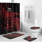 New Zealand Lawn Bowls Bathroom Set Red Maori Warrior Tribal Silver Fern - Aussie Hoodie