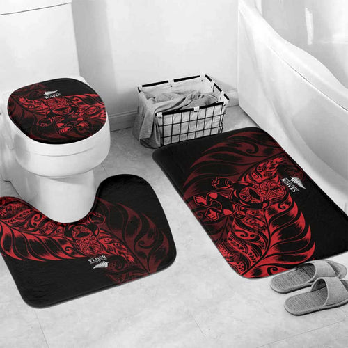 New Zealand Lawn Bowls Bathroom Set Red Maori Warrior Tribal Silver Fern - Aussie Hoodie