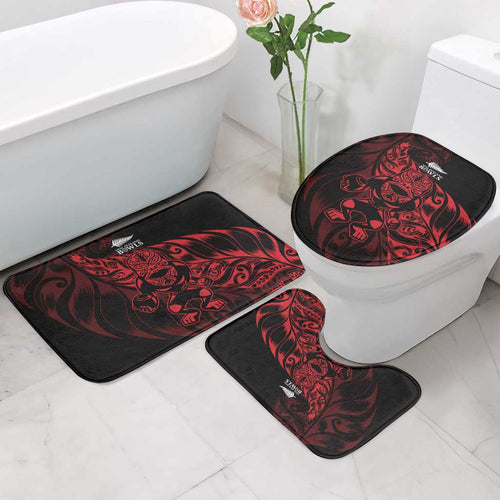 New Zealand Lawn Bowls Bathroom Set Red Maori Warrior Tribal Silver Fern - Aussie Hoodie
