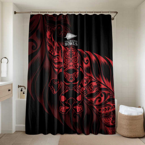 New Zealand Lawn Bowls Bathroom Set Red Maori Warrior Tribal Silver Fern - Aussie Hoodie